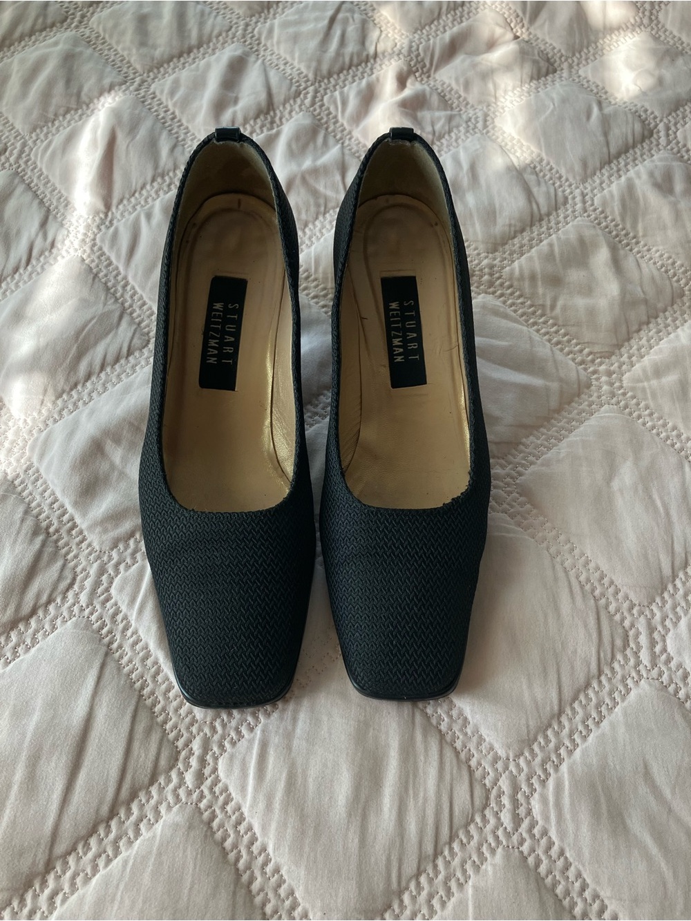 Ann Marino Black Textured Square-Toe Pumps